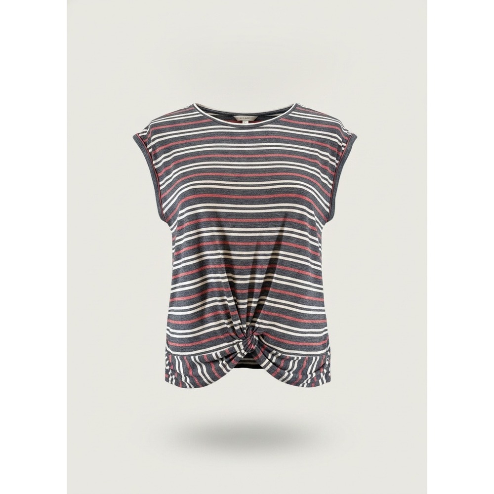 Lucky Brand Womens Navy Blue Red White Striped Front Twist Knot Top Large